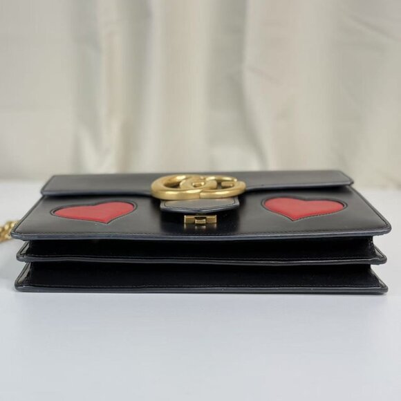 Gucci Black Leather Heart Marmont Shoulder Bag with Red Heart - Picture 5 of 10